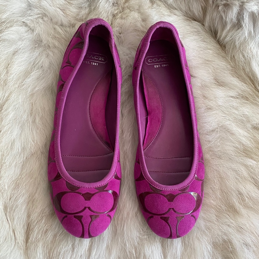 Coach Monogram Purple Aria Leather Ballet Flat 7.5